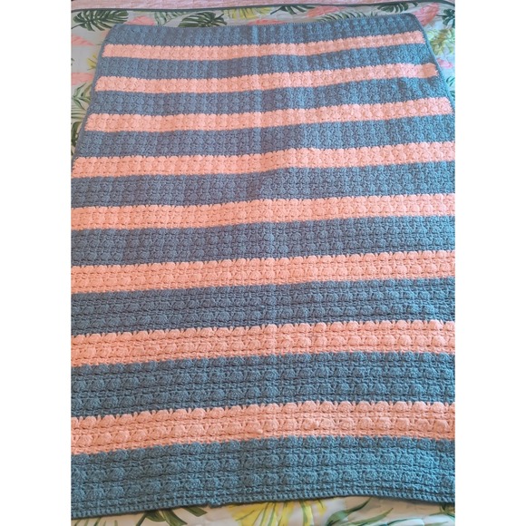 Handmade Other - Vintage Afghan Crochet Throw Blanket 37X57  Stripe Cottagecore Grandmacore 80s